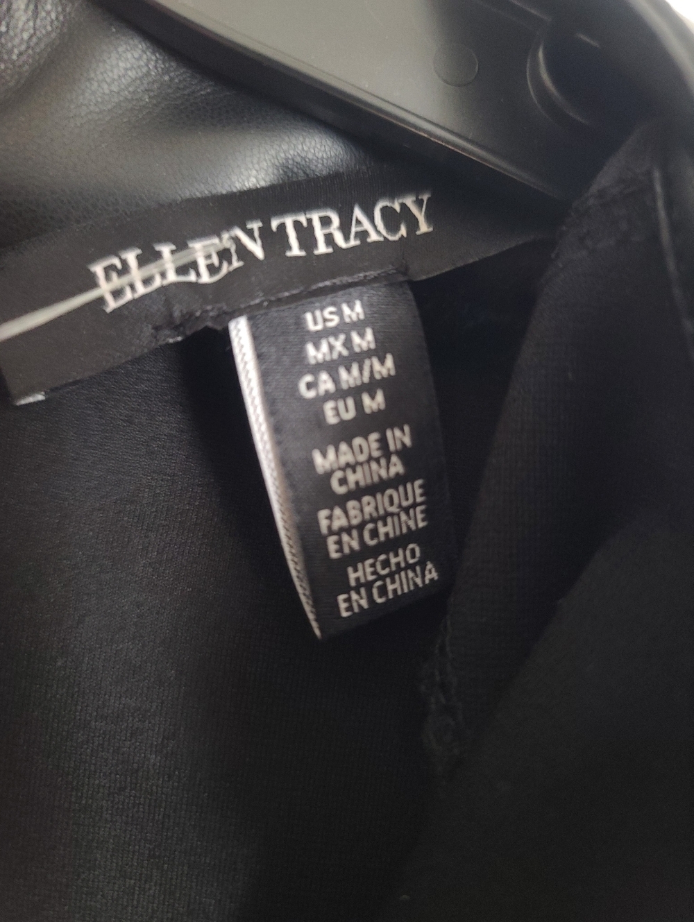 NWT Ellen Tracy Mandarin Collar Black A-Line Dress with Faux Leather Trim - Picture 8 of 10
